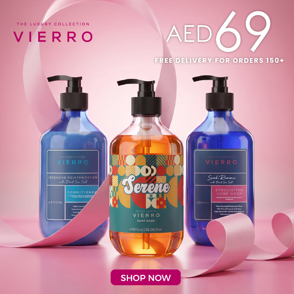Vierro gift set with moisturizer, conditioner, hand wash, and exfoliating hand wash bottles in a stylish packaging.