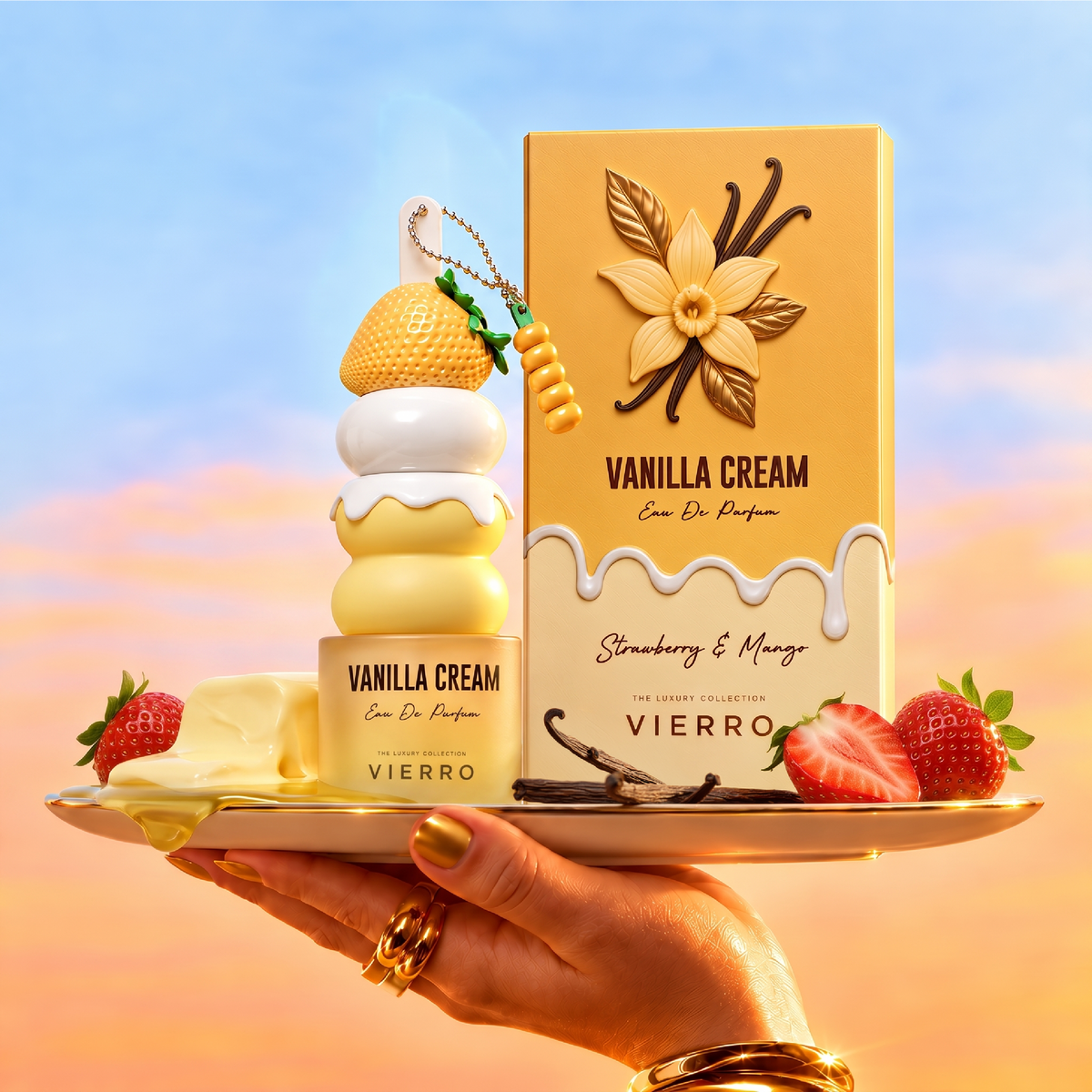 Vierro Vanilla Cream perfume bottle and box, showcasing elegant packaging for this vanilla-scented fragrance.